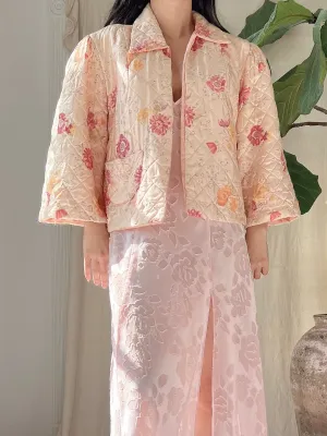 1930s Floral Satin Quilted Jacket - S/M