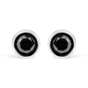 .925 Sterling Silver Round Brilliant-Cut Black Diamond Bezel-Set Stud Earrings with Screw Backs