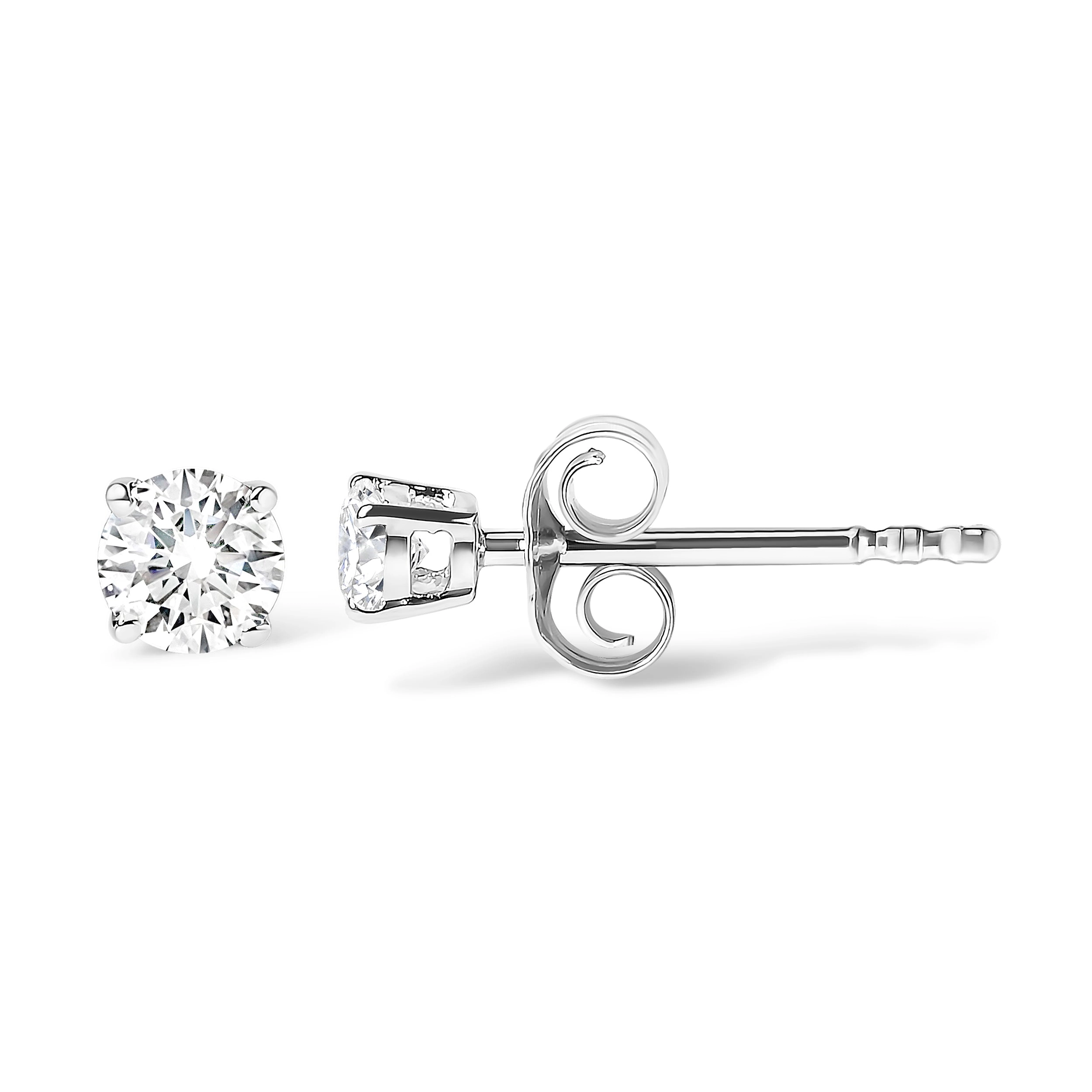 .925 Sterling Silver Silver Round Lab Grown Diamond Classic 4-Prong Solitaire Stud Earrings