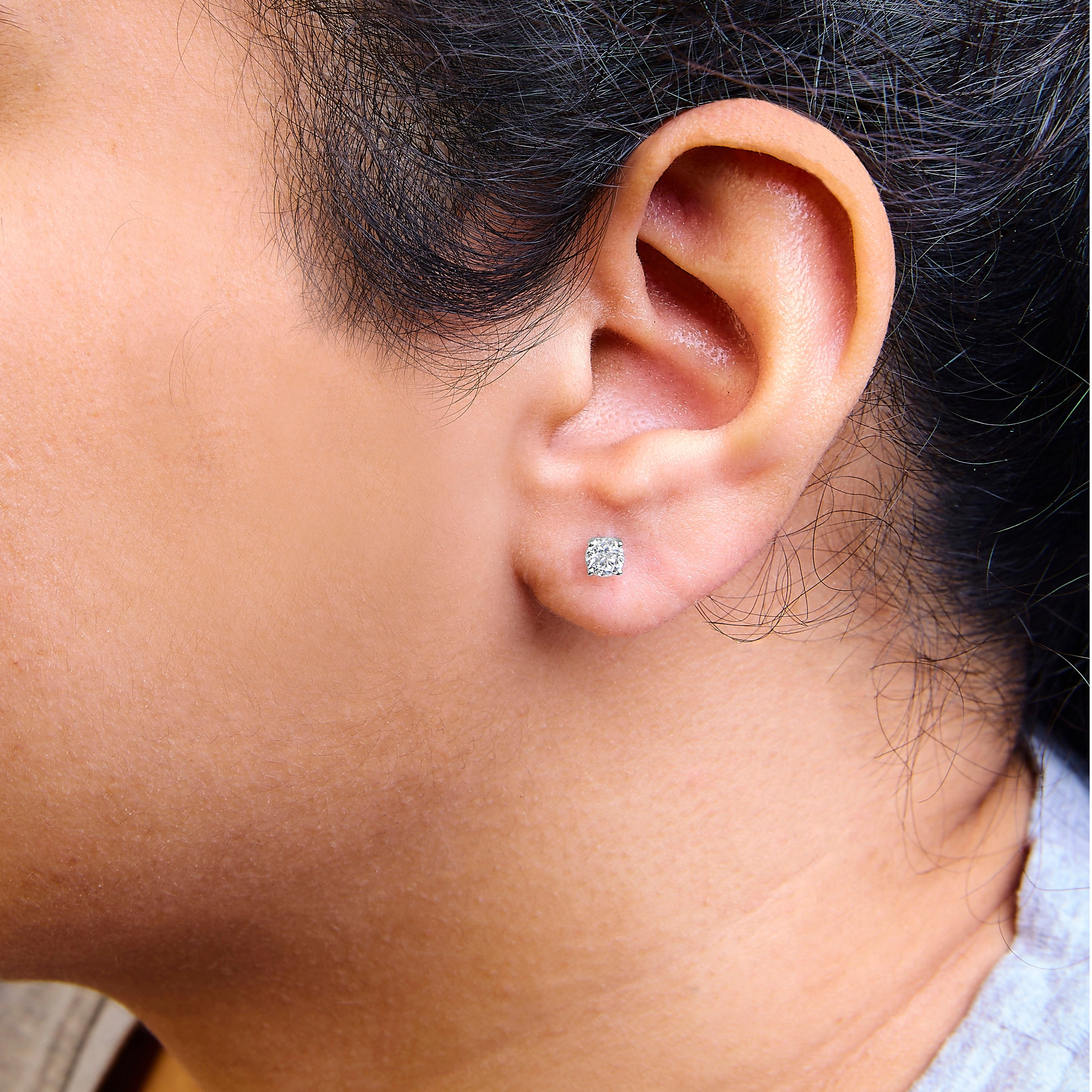 .925 Sterling Silver Silver Round Lab Grown Diamond Classic 4-Prong Solitaire Stud Earrings