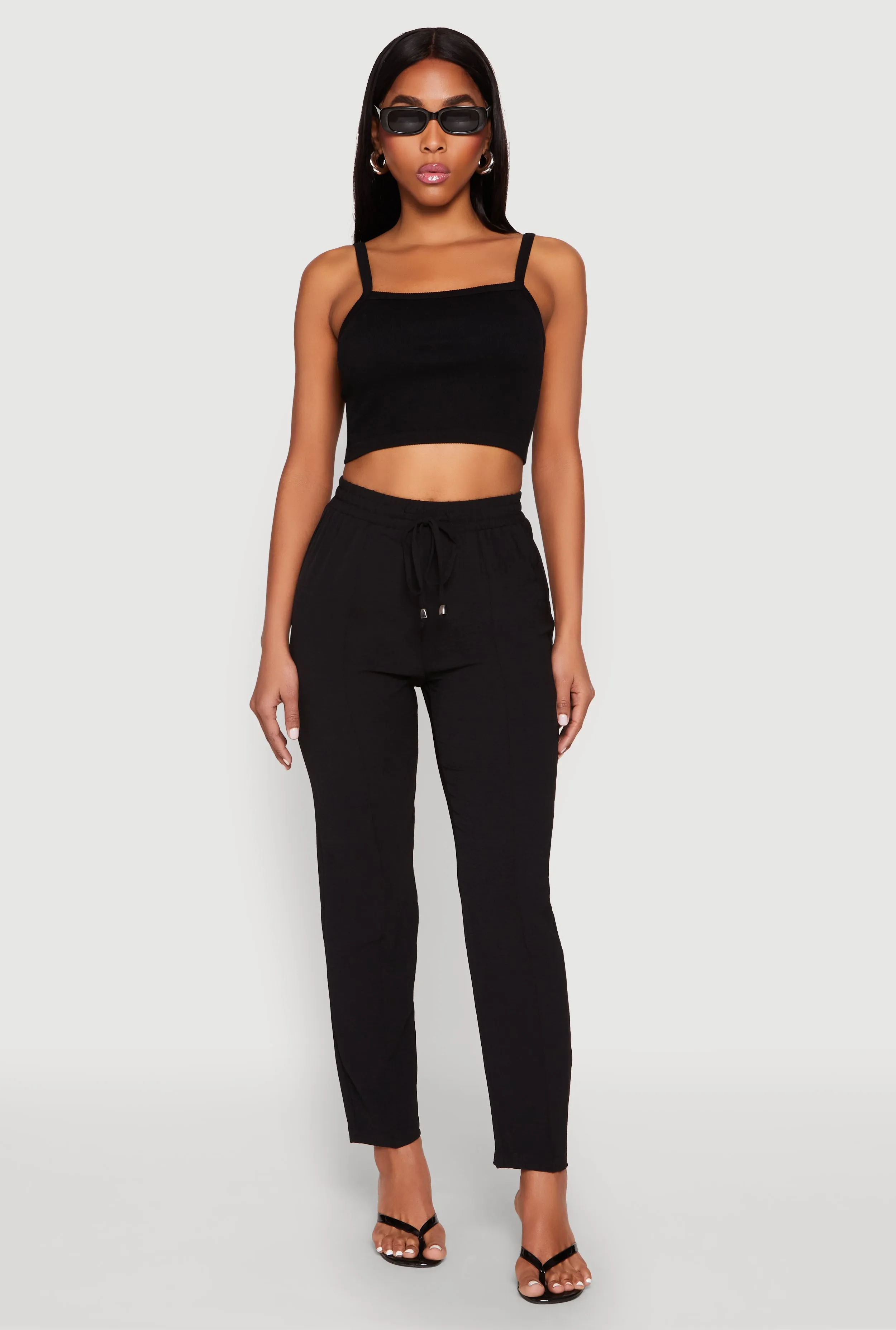 Airy Drawstring Waist Pintuck Pants