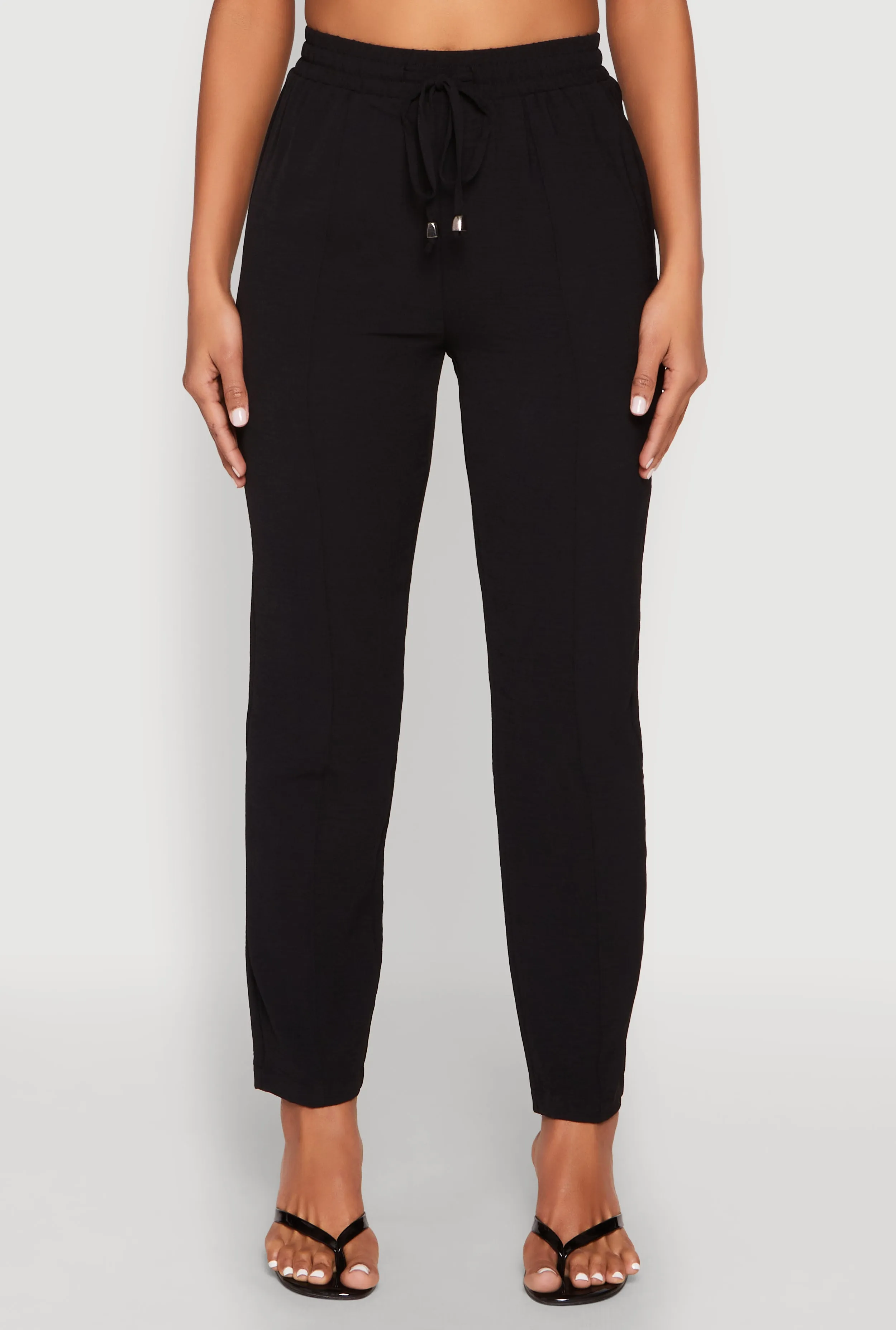 Airy Drawstring Waist Pintuck Pants