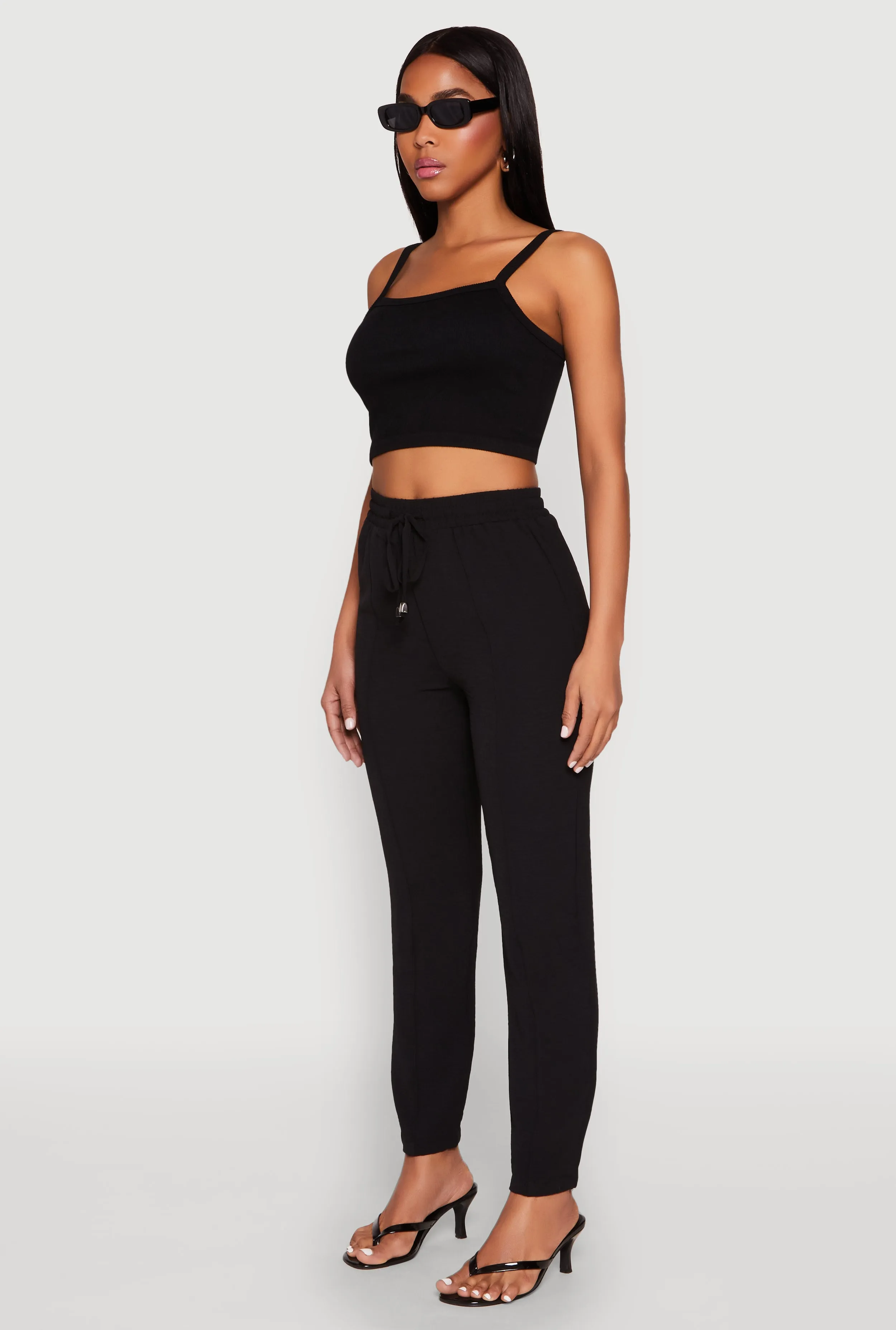 Airy Drawstring Waist Pintuck Pants