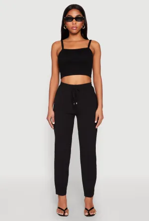 Airy Drawstring Waist Pintuck Pants
