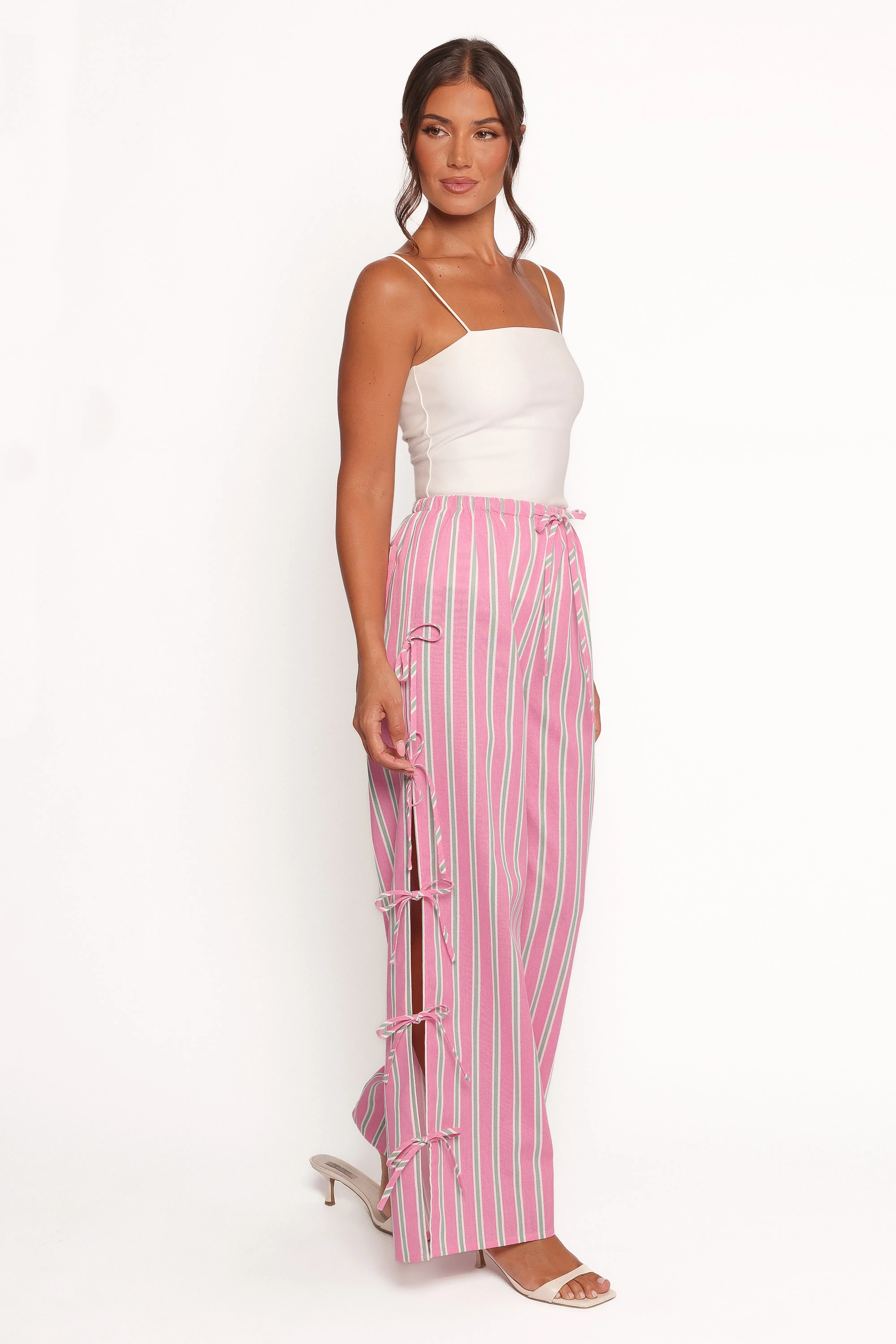 Ashton Tie Detail Pant - Pink Green Stripe