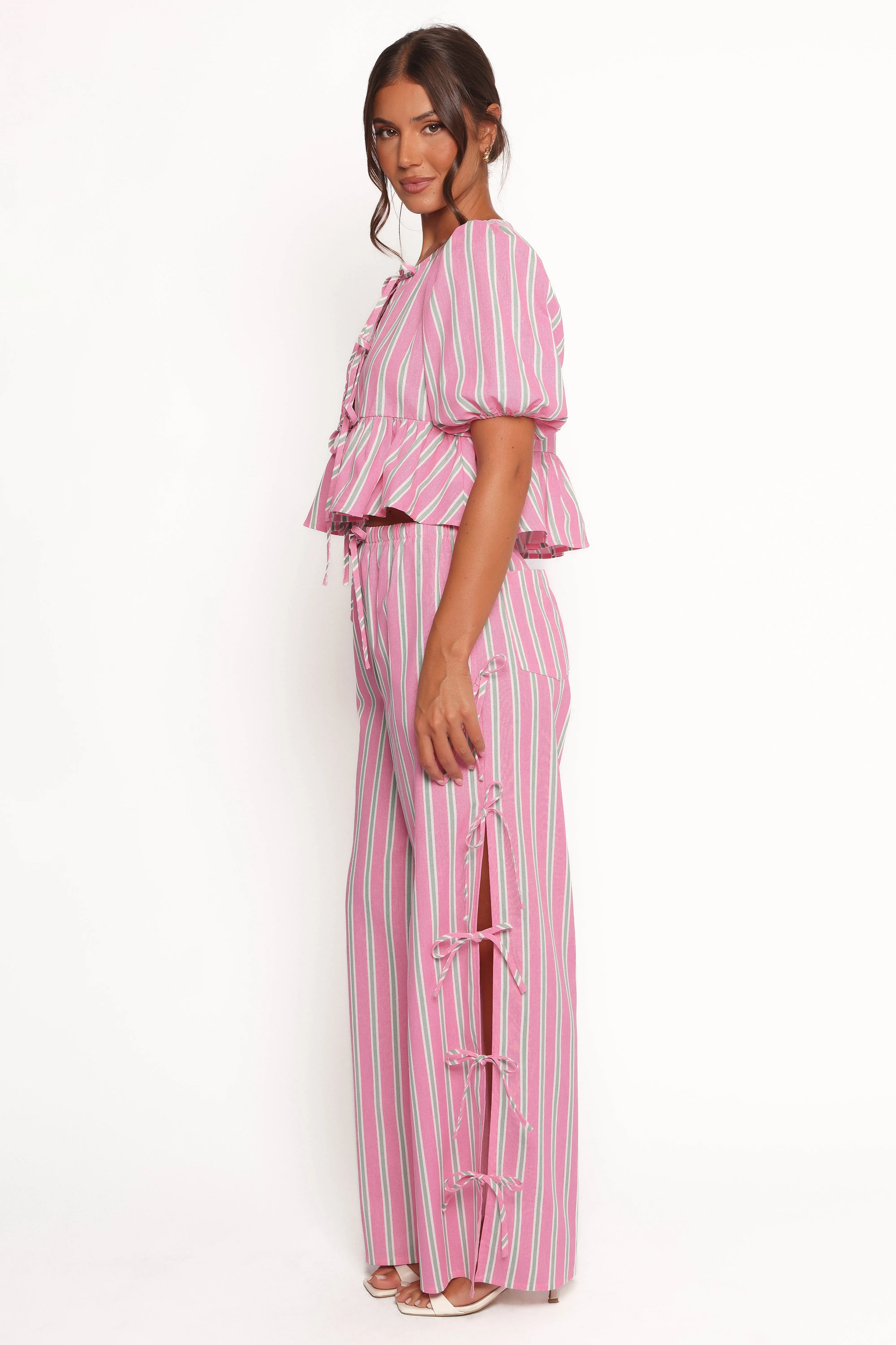 Ashton Tie Detail Pant - Pink Green Stripe