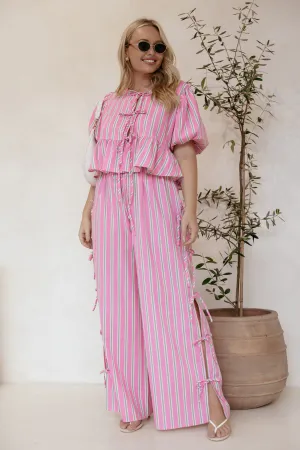 Ashton Tie Detail Pant - Pink Green Stripe