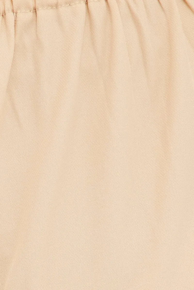 Beige Tie And Elastic Waist Slim Leg Pant