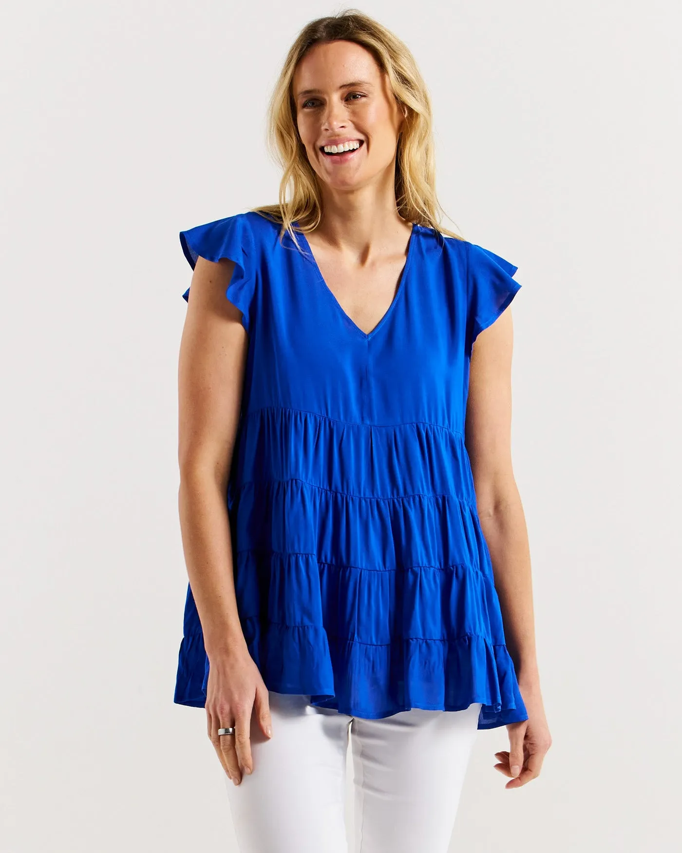 Betty Basics Danica Frill Top Cobalt Blue