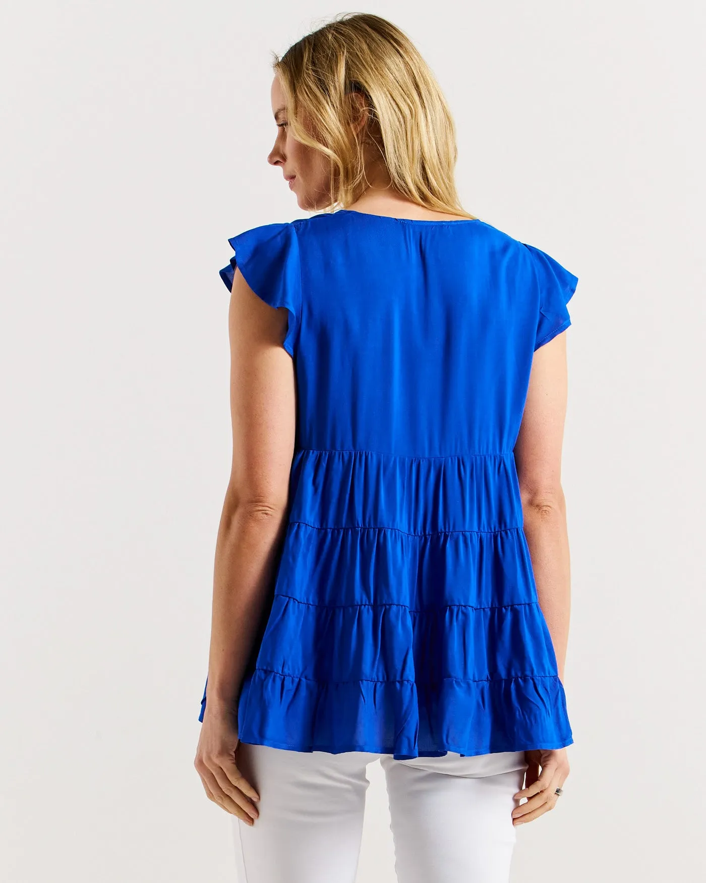 Betty Basics Danica Frill Top Cobalt Blue