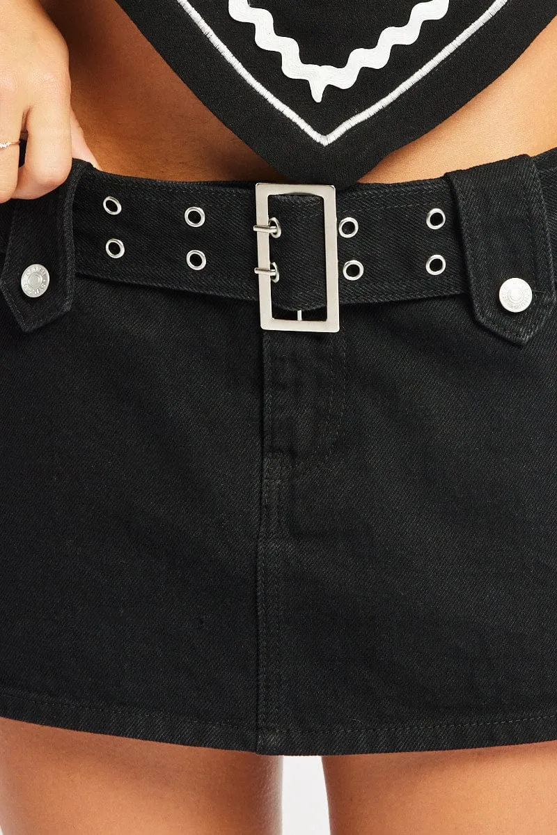 Black Belted Micro Skort Skirt Low Rise