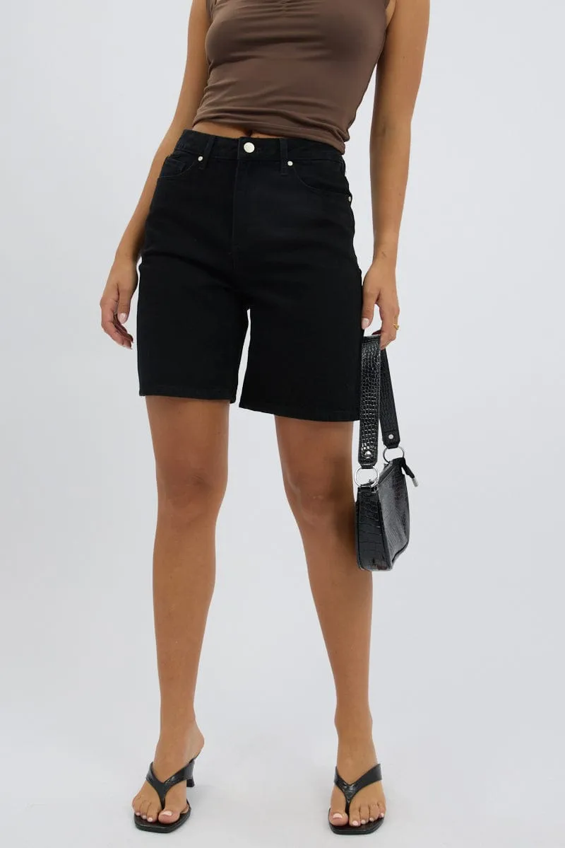 Black Bermuda Jorts Mid Rise