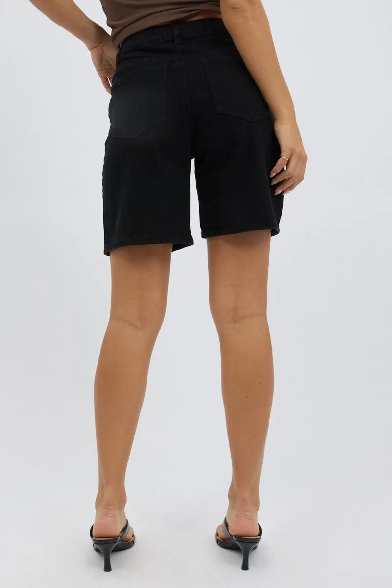 Black Bermuda Jorts Mid Rise