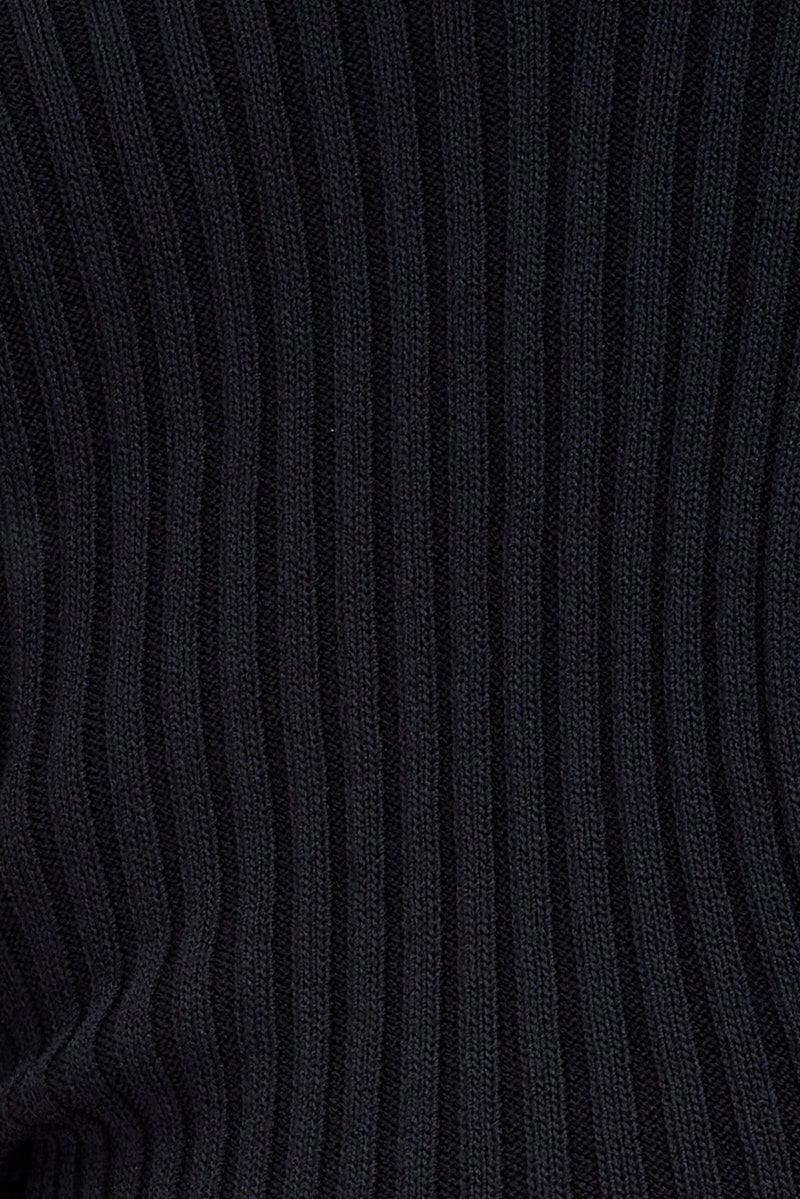 Black Knit Top Cut Out Long Sleeve Ribbed
