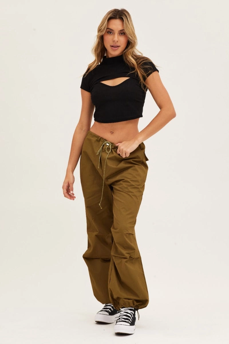 Black Rib Jersey Short Sleeve Cut Out Top
