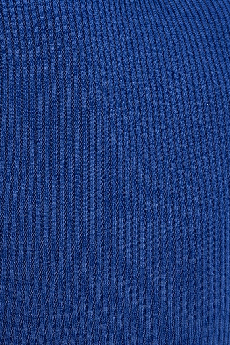 Blue Knit Dress Midi Long Sleeve Cut Out