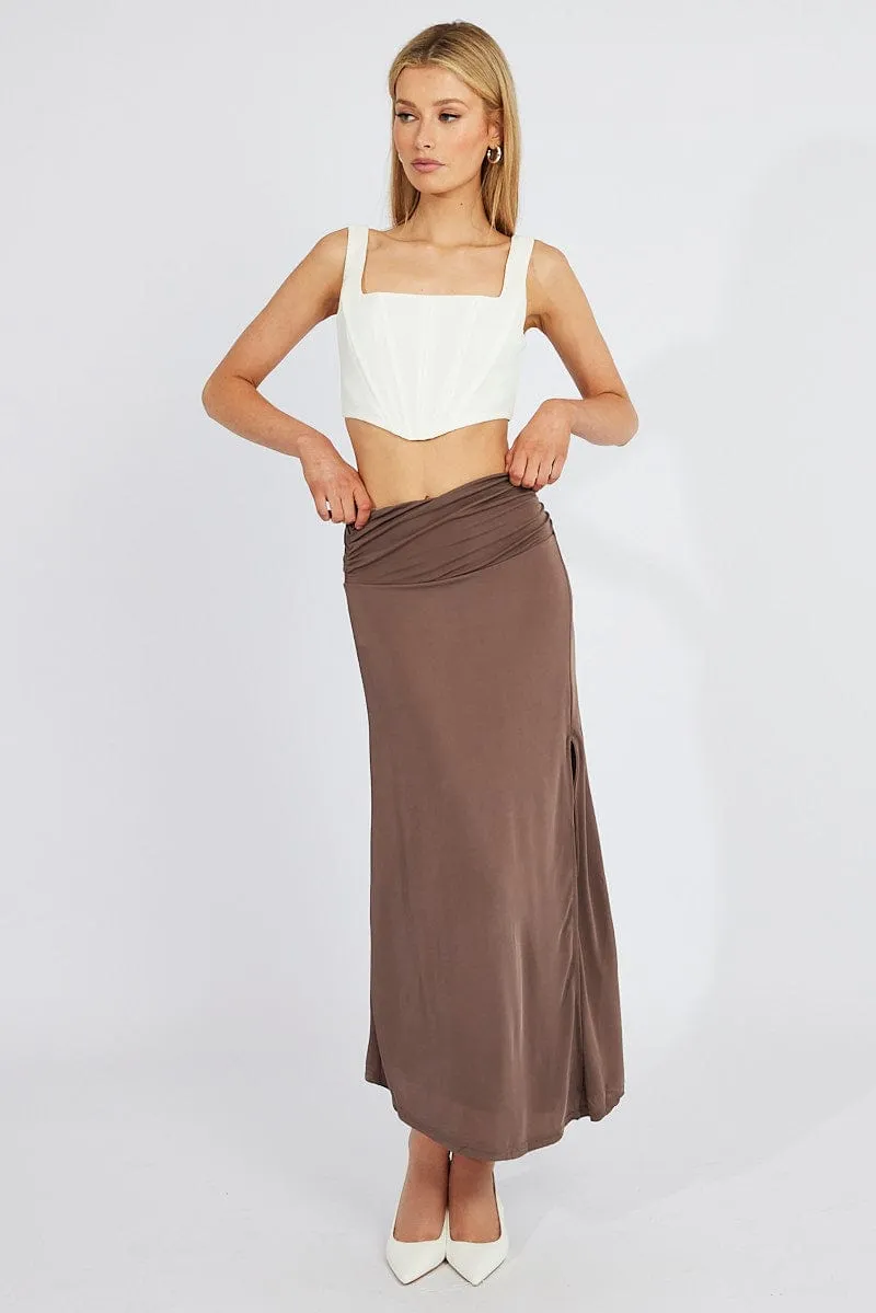 Brown Maxi Skirt Asymmetric Hem