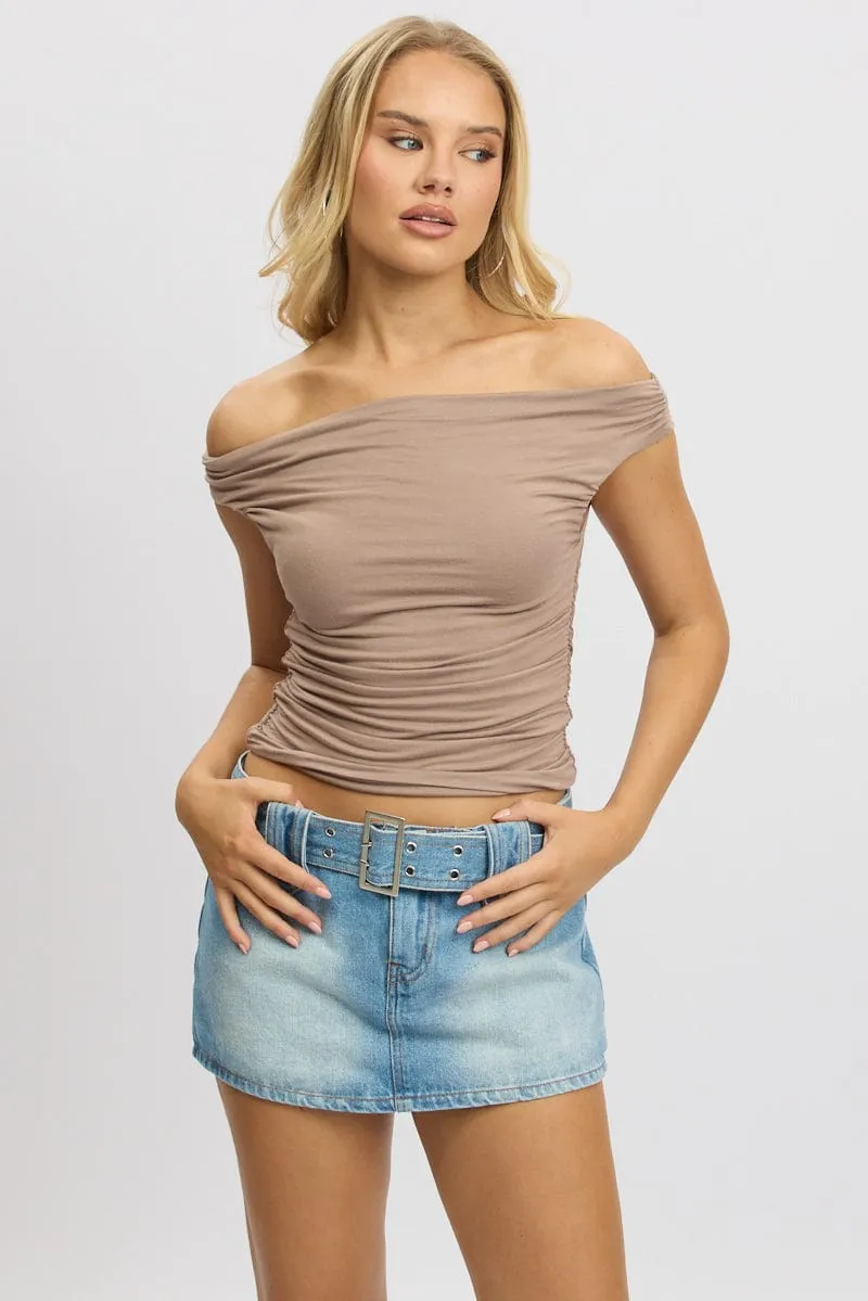 Brown Off Shoulder Top