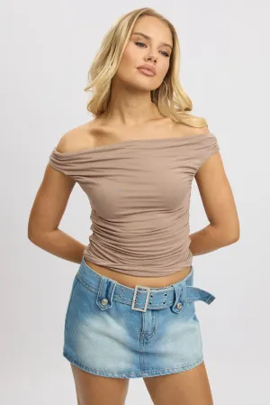 Brown Off Shoulder Top