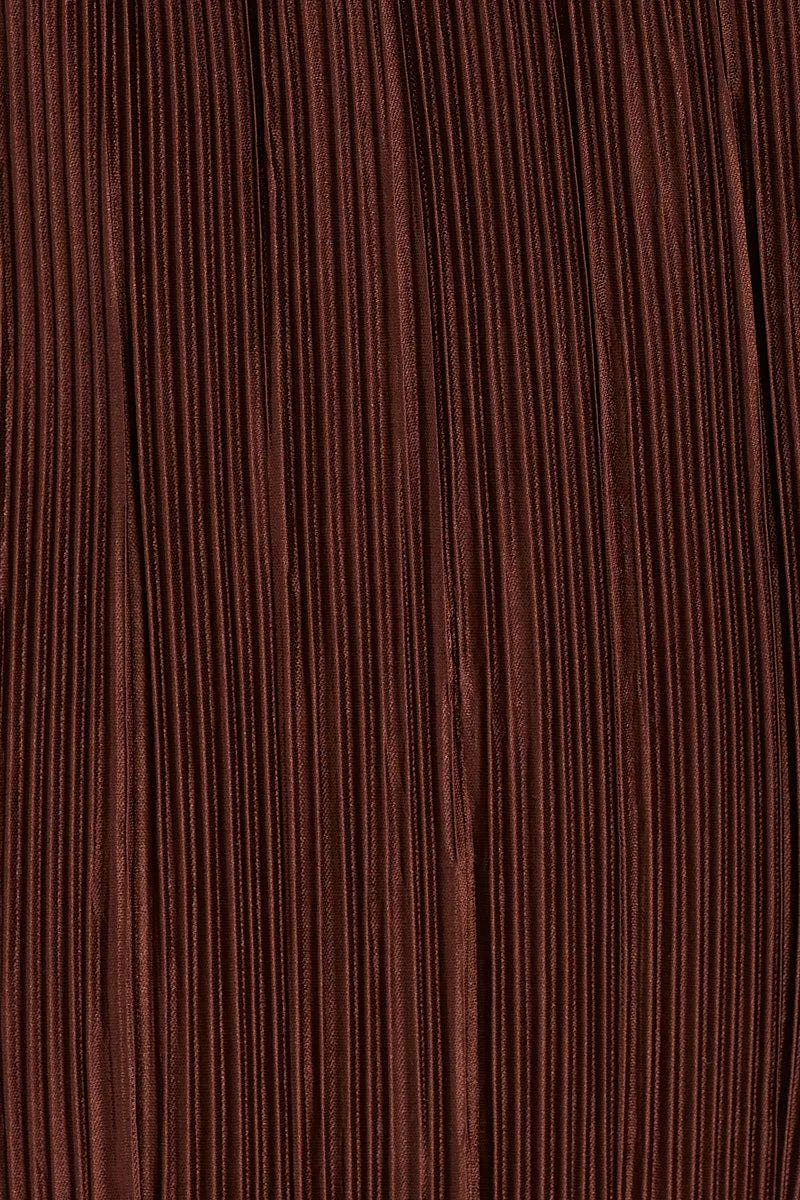 Brown Plisse Pants Wide Leg High Rise