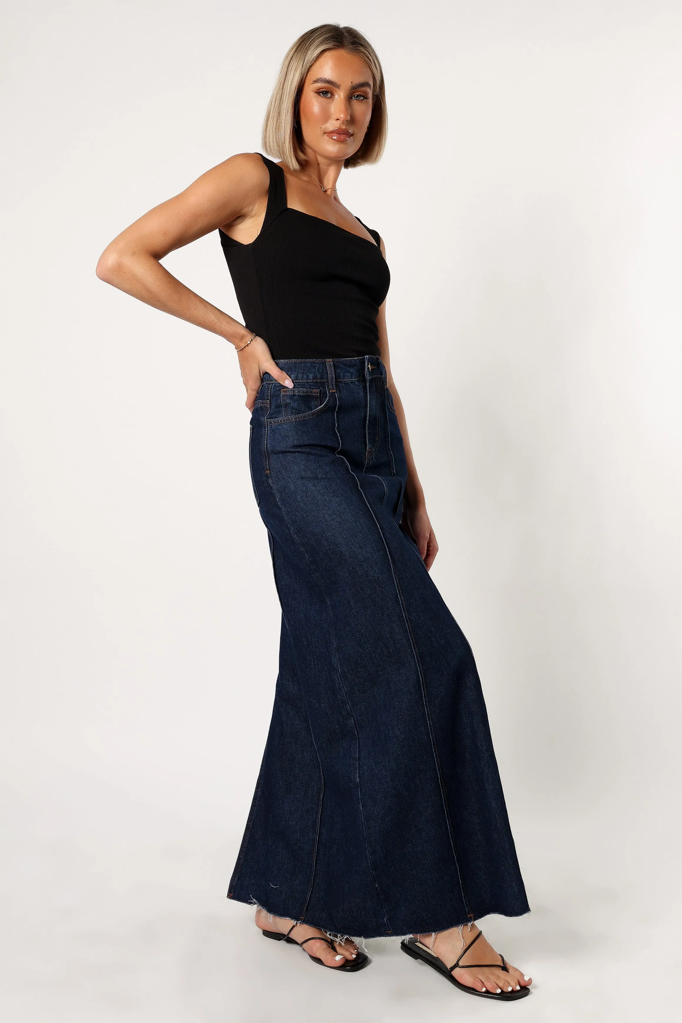 Caprice Denim Maxi Skirt - Indigo