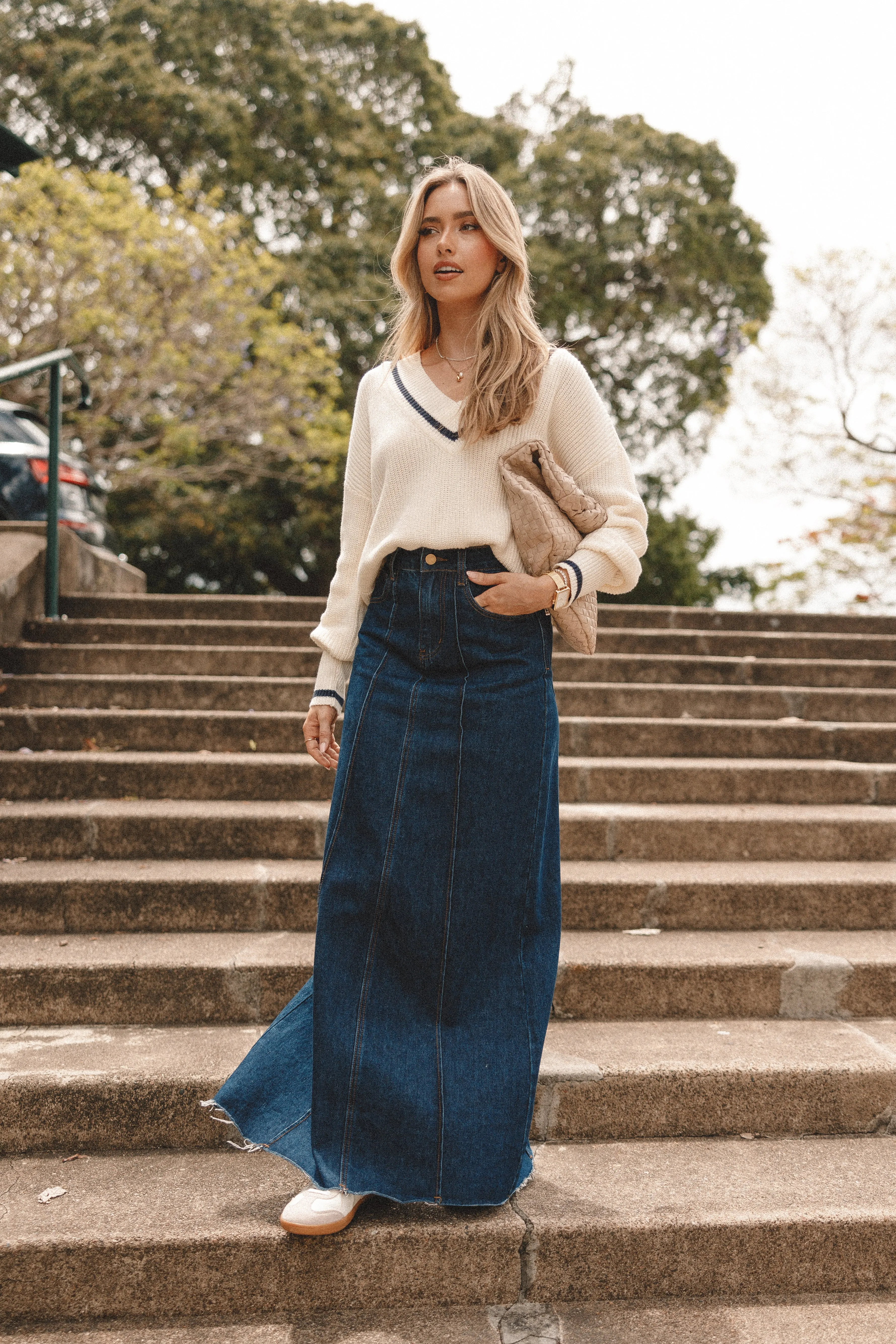 Caprice Denim Maxi Skirt - Indigo