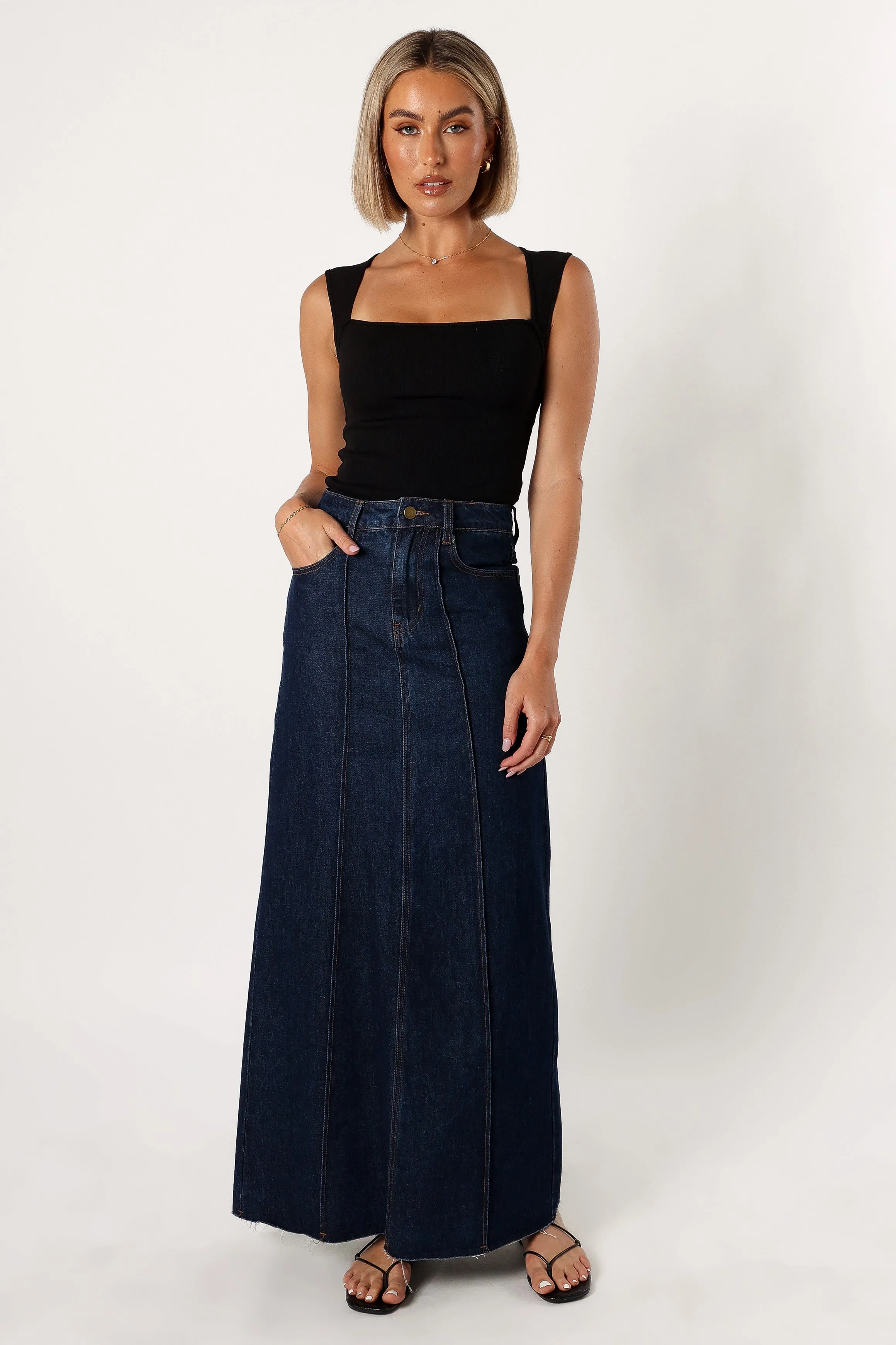 Caprice Denim Maxi Skirt - Indigo