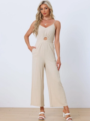 Casual Spaghetti Strap Cut Out Wide Leg Jumpsuit