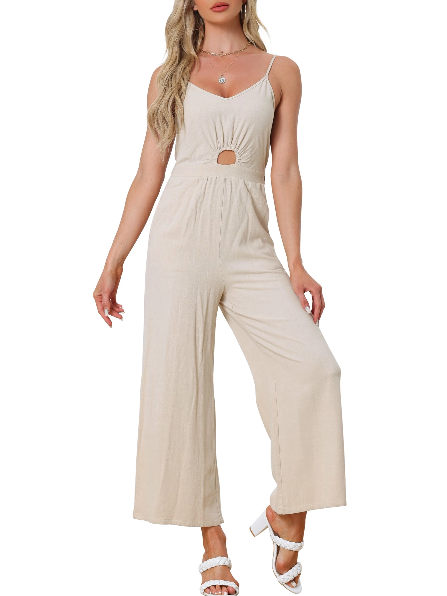 Casual Spaghetti Strap Cut Out Wide Leg Jumpsuit