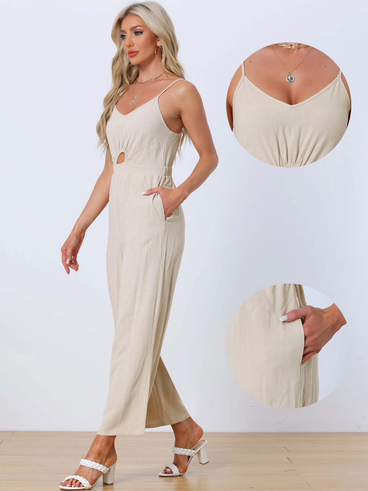 Casual Spaghetti Strap Cut Out Wide Leg Jumpsuit
