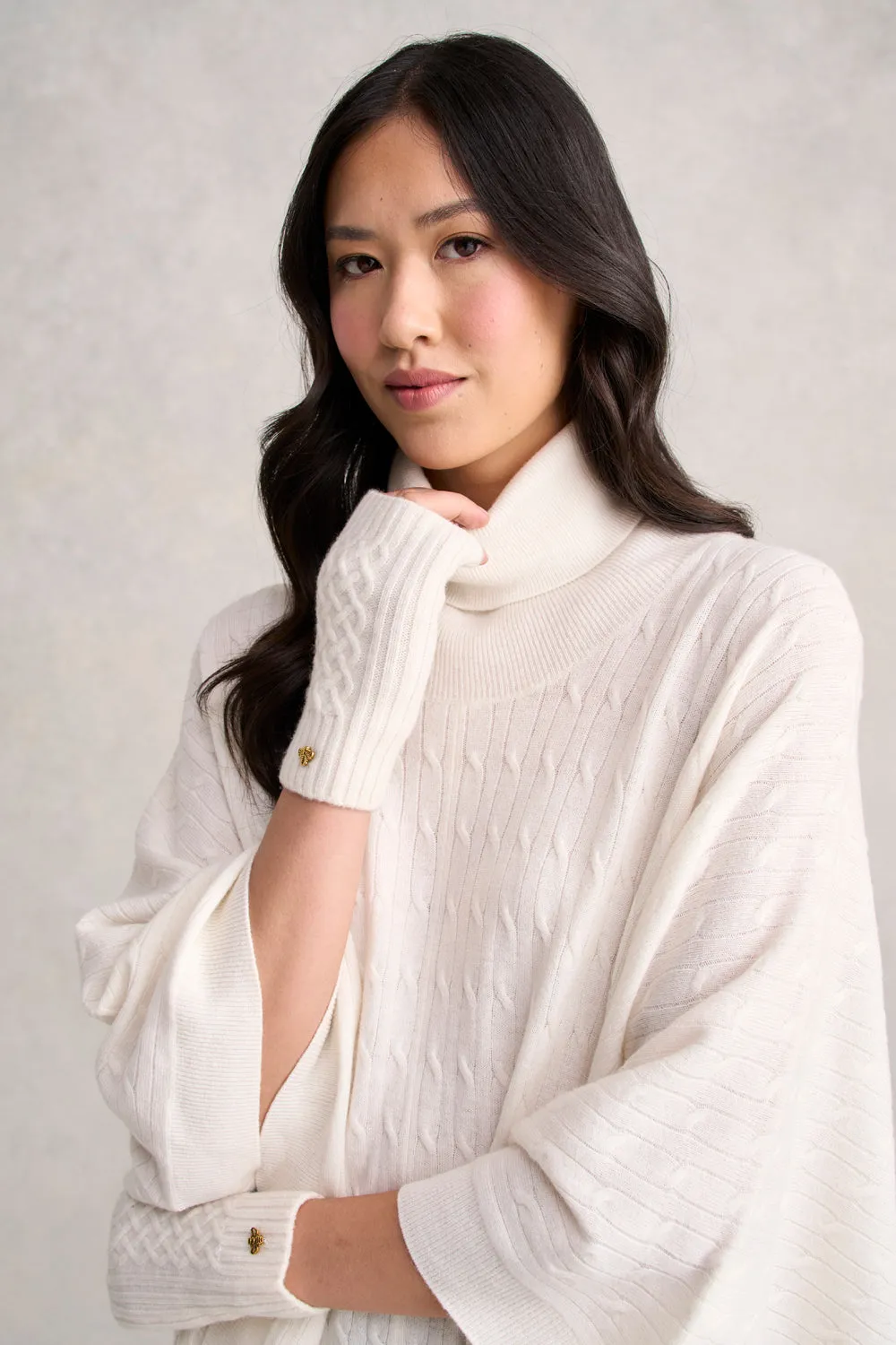 Catriona Wool Cable Poncho - Eggshell