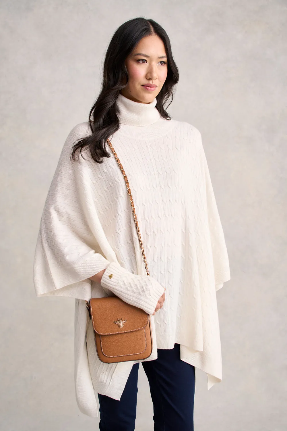 Catriona Wool Cable Poncho - Eggshell