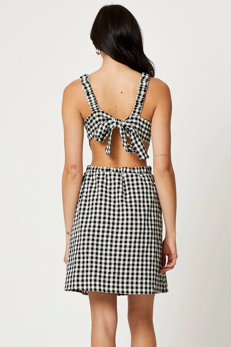 Check Mini Dress Sleeveless Evening