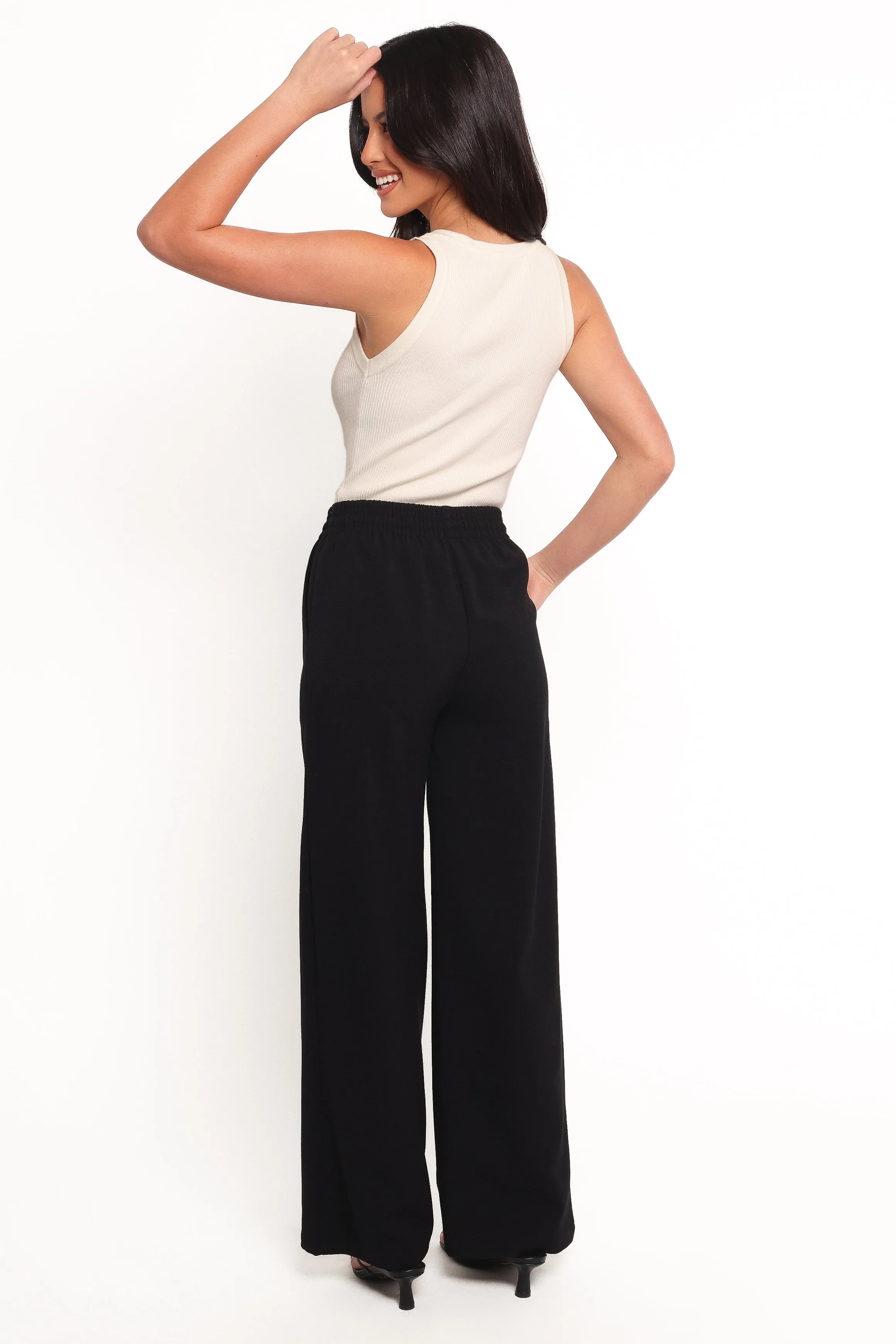 Cinch Wide Leg Crepe Pant - Black
