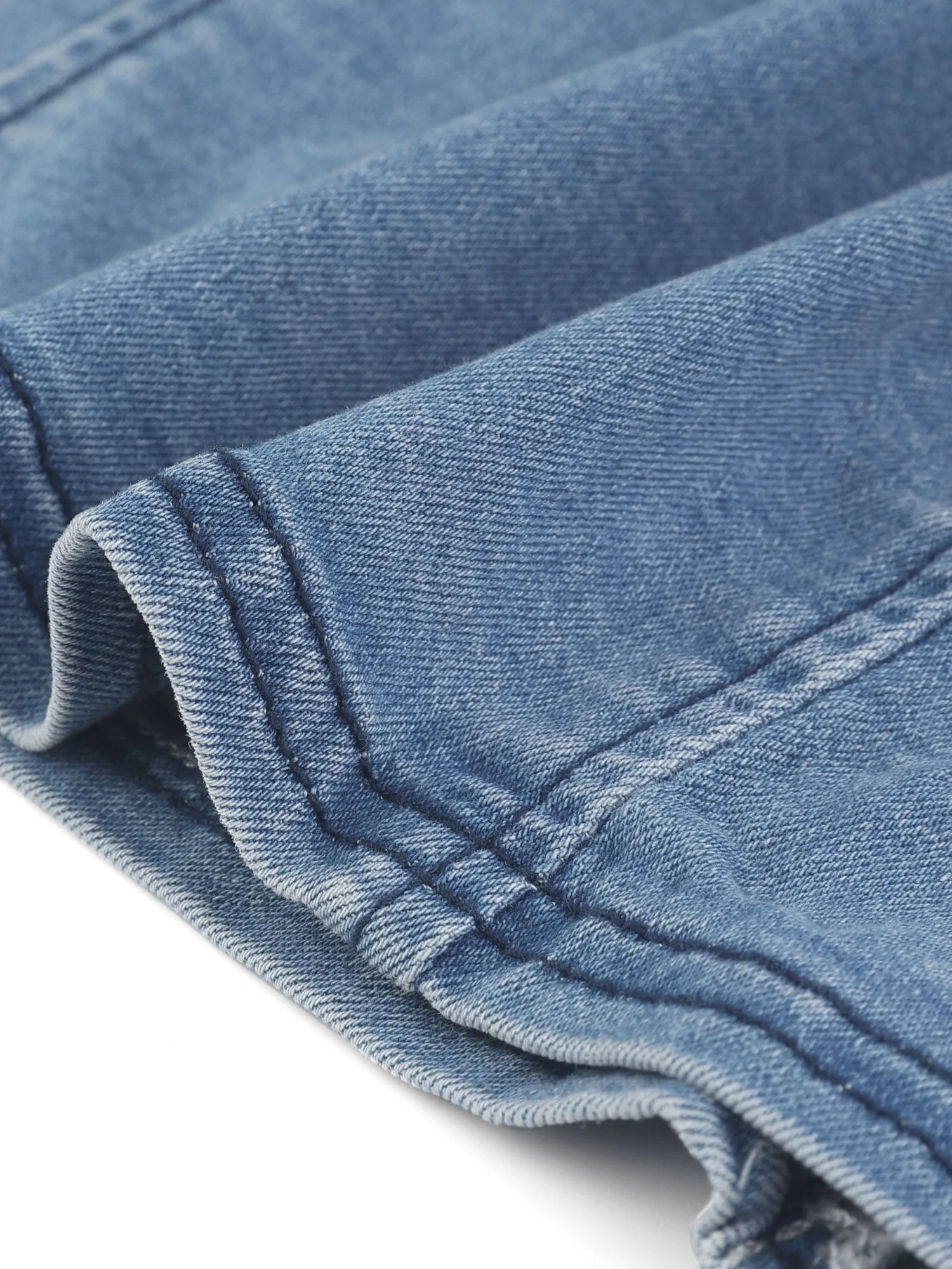 Collarless Open Front Casual Crop Denim Jacket