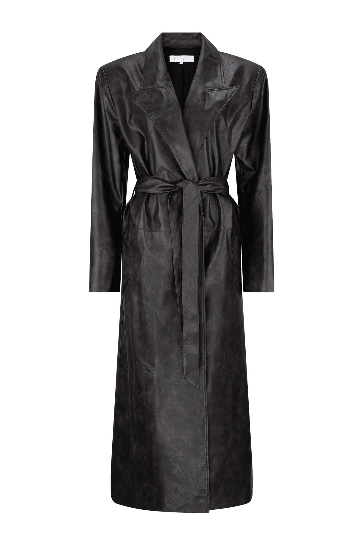 CURAAE Cameron Vegan Leather Fabric Tie Trench Coat In Chestnut