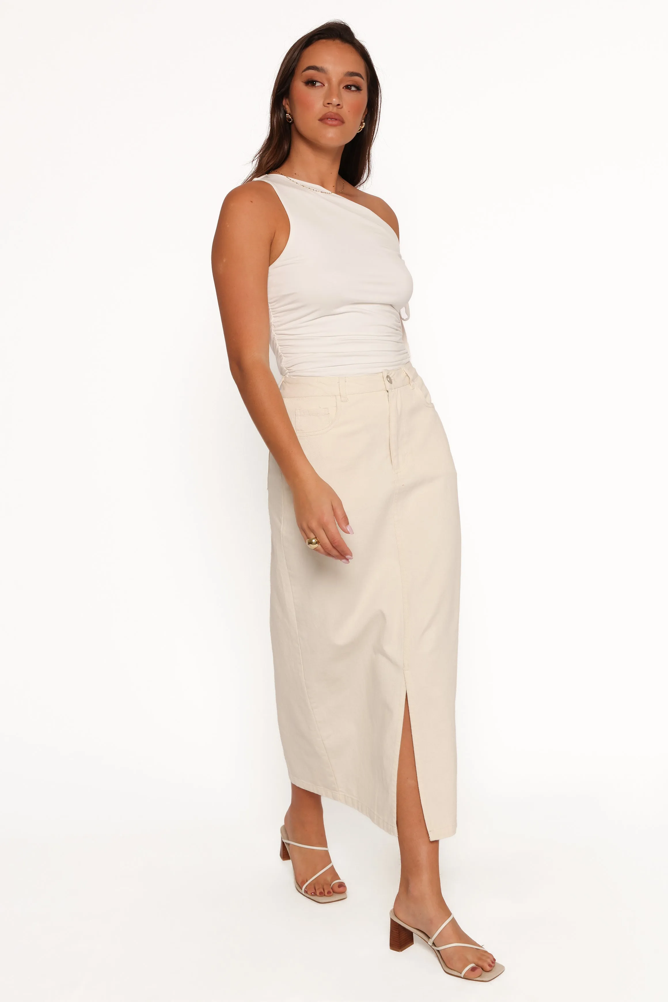 Dana Denim Midi Skirt - Cream