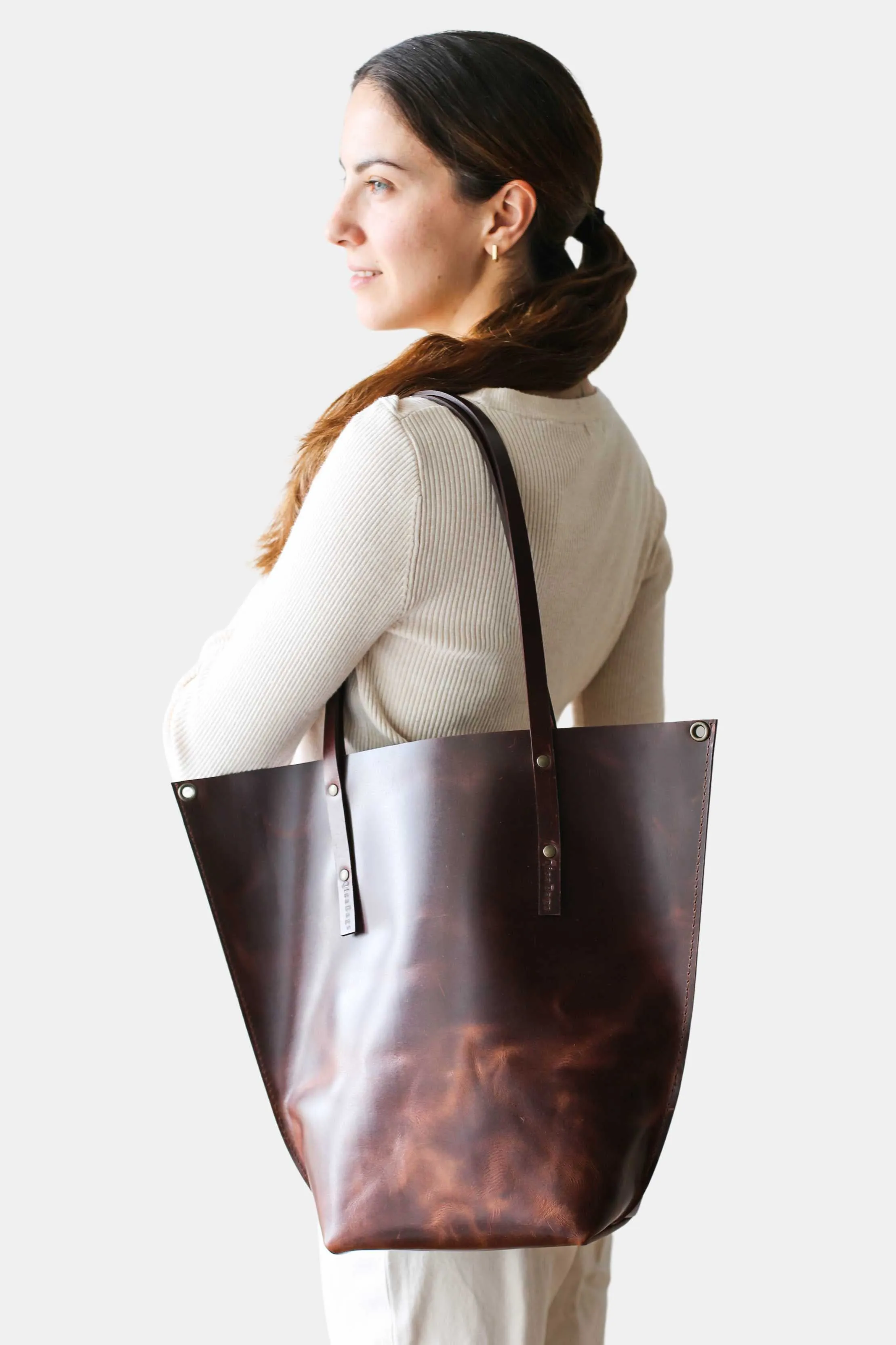 Dark Brown Leather Tote Bag - Boat