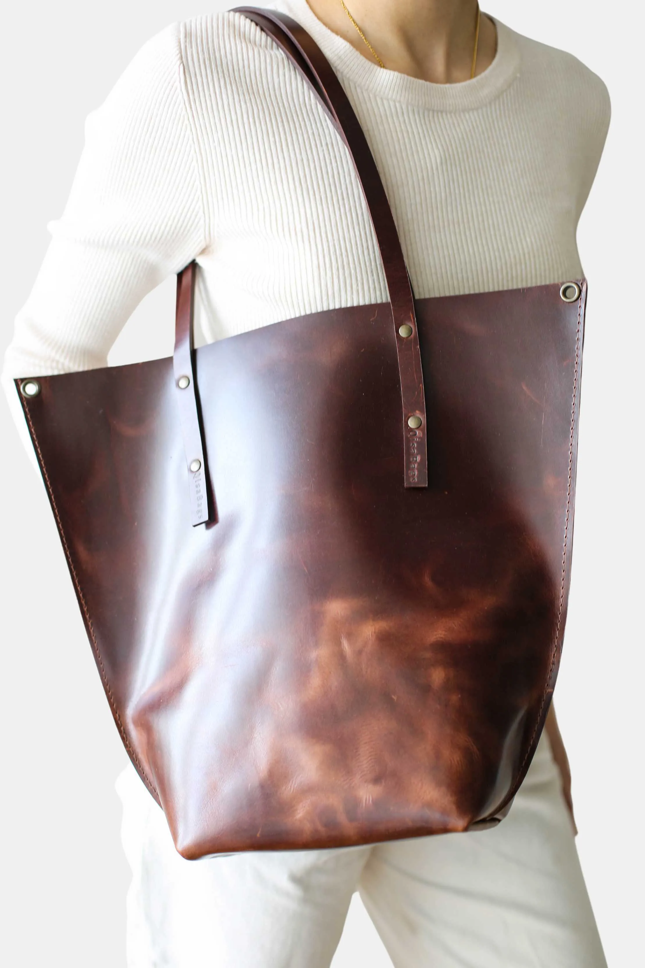 Dark Brown Leather Tote Bag - Boat