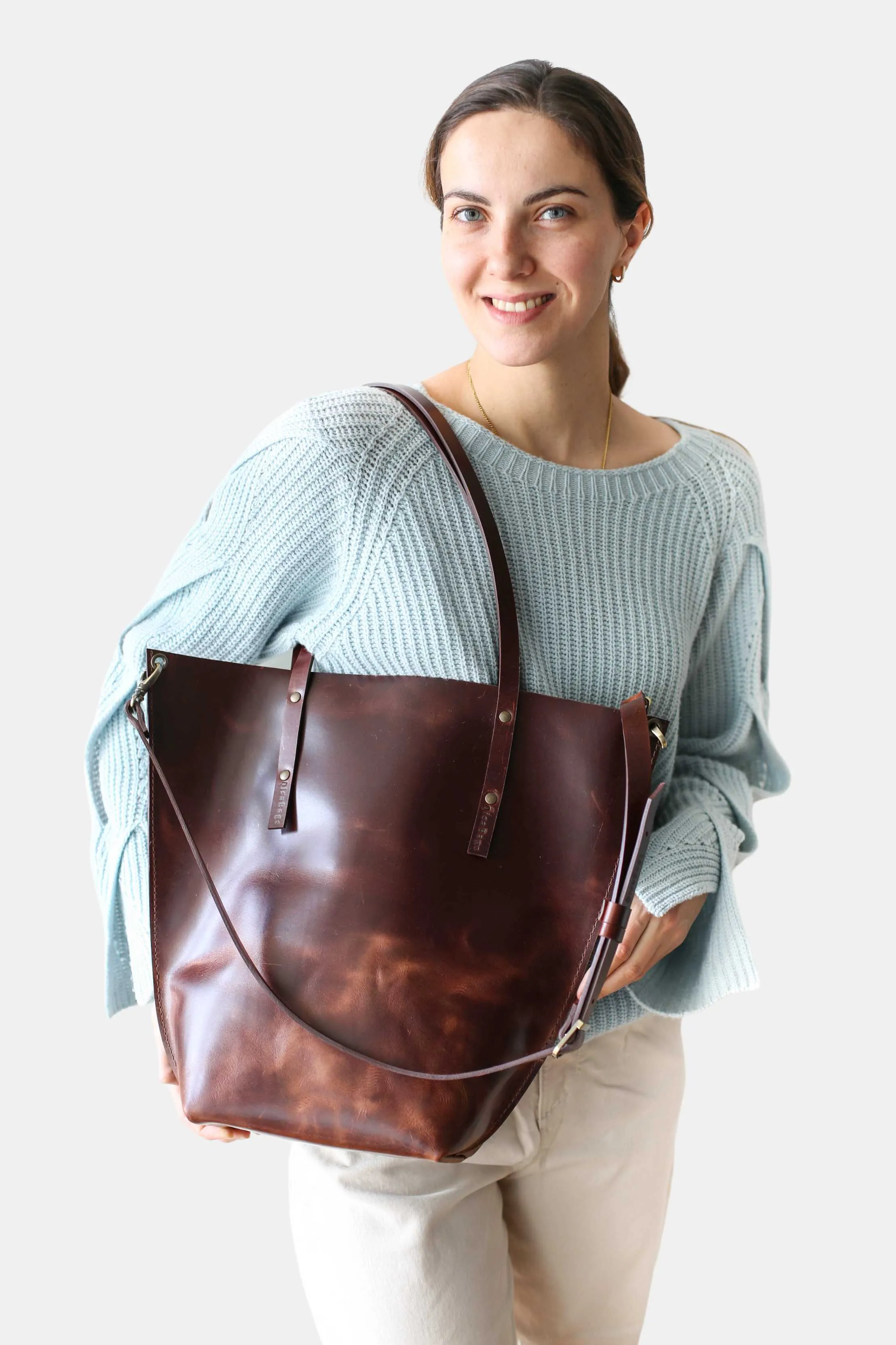 Dark Brown Leather Tote Bag - Boat