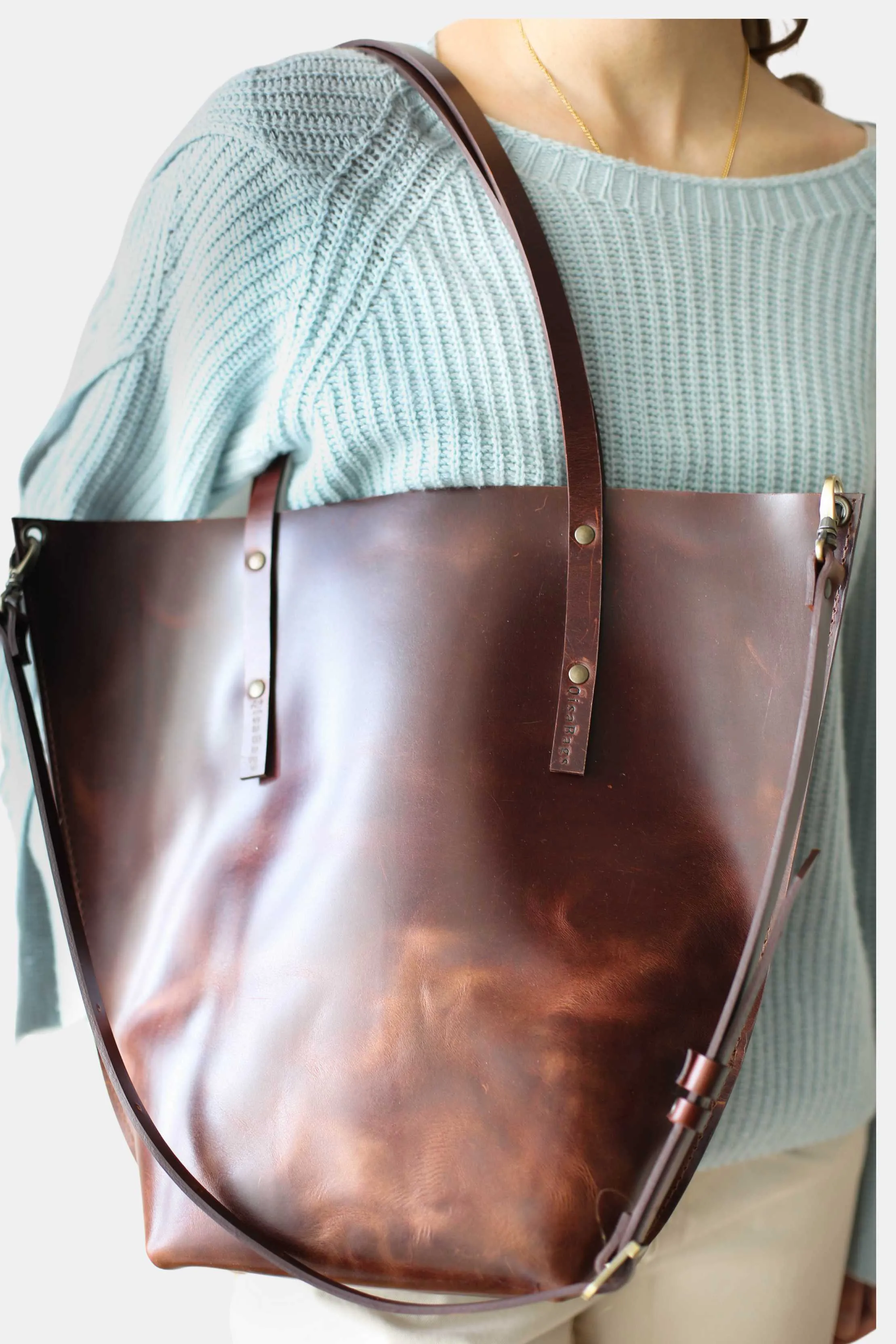 Dark Brown Leather Tote Bag - Boat