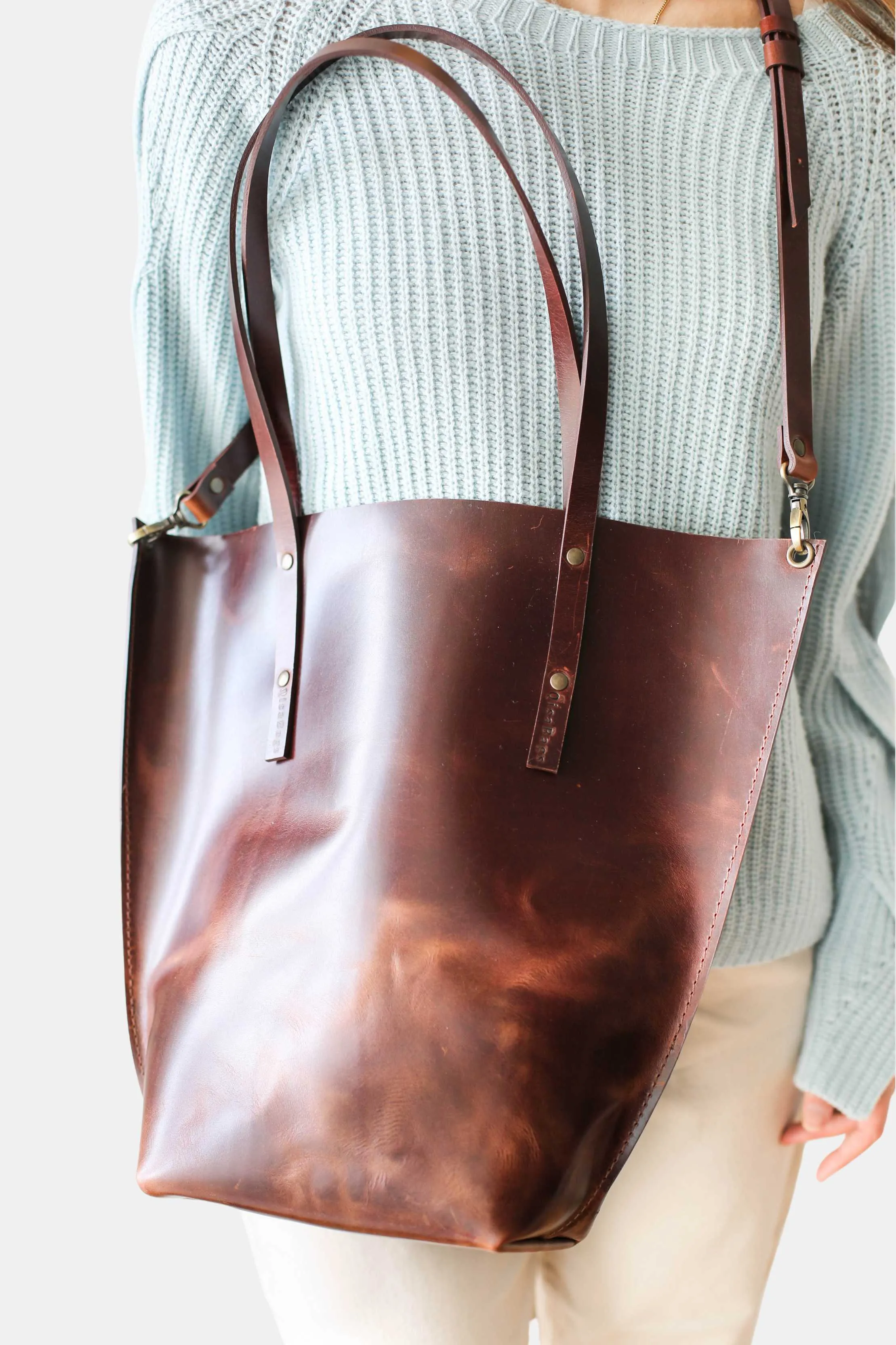 Dark Brown Leather Tote Bag - Boat