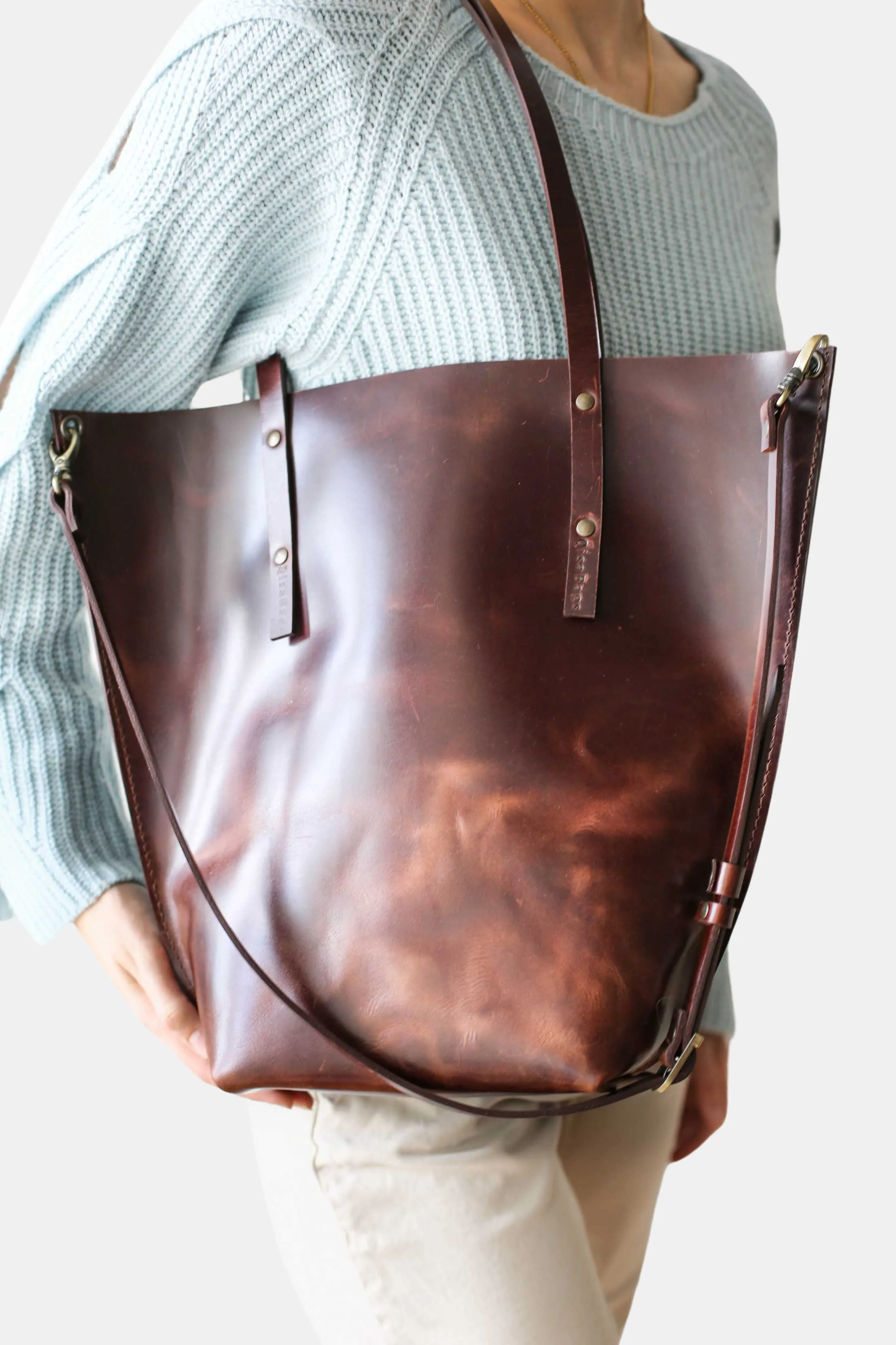 Dark Brown Leather Tote Bag - Boat