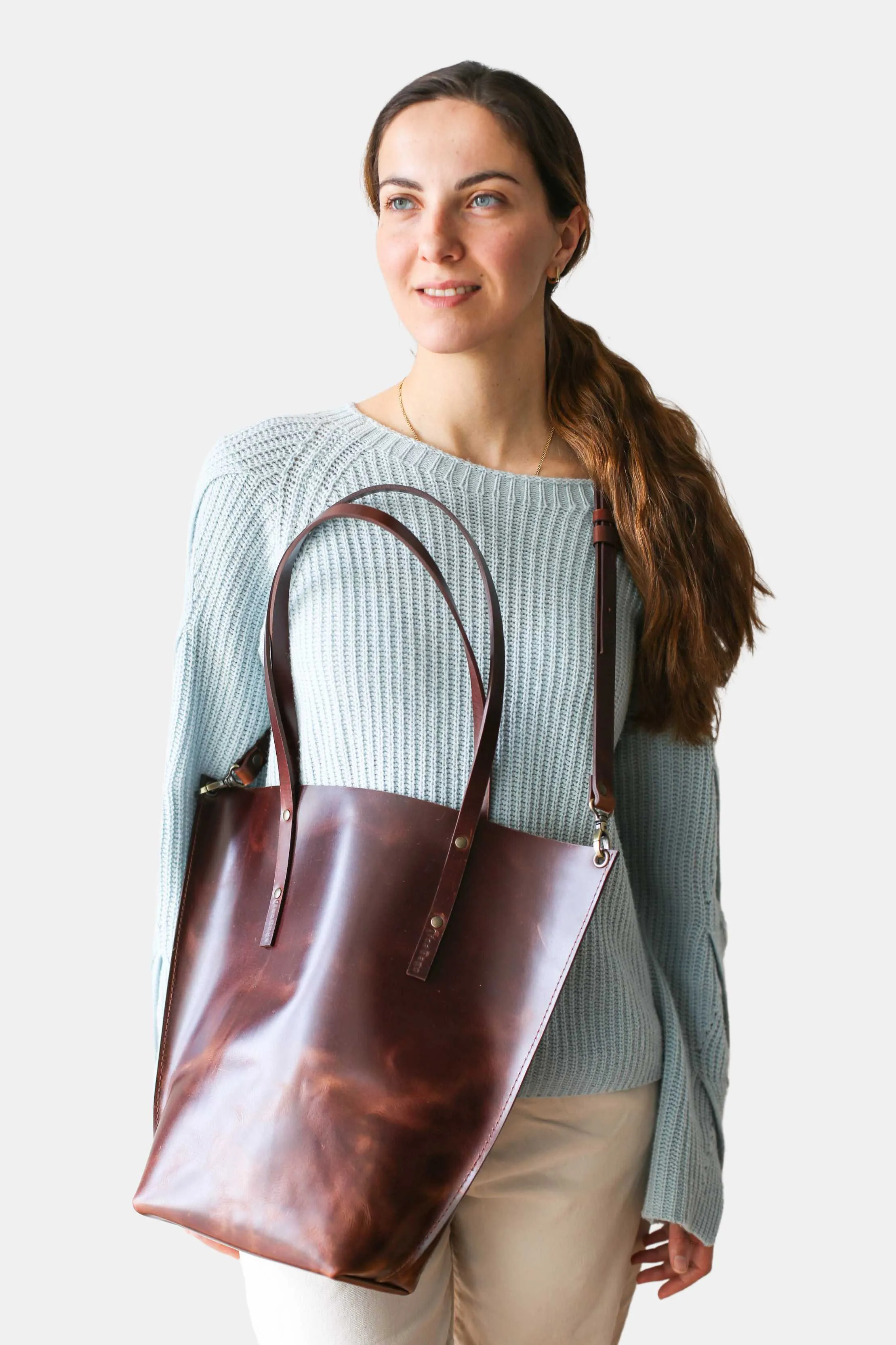 Dark Brown Leather Tote Bag - Boat