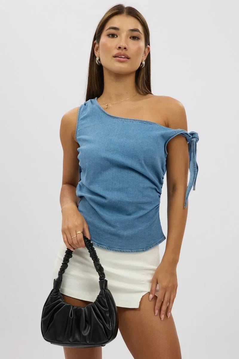 Denim Asymmetric Top One Shoulder Stretch