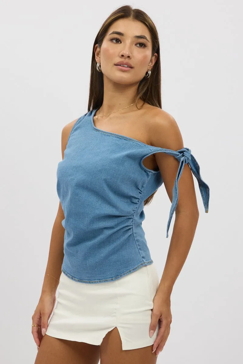 Denim Asymmetric Top One Shoulder Stretch