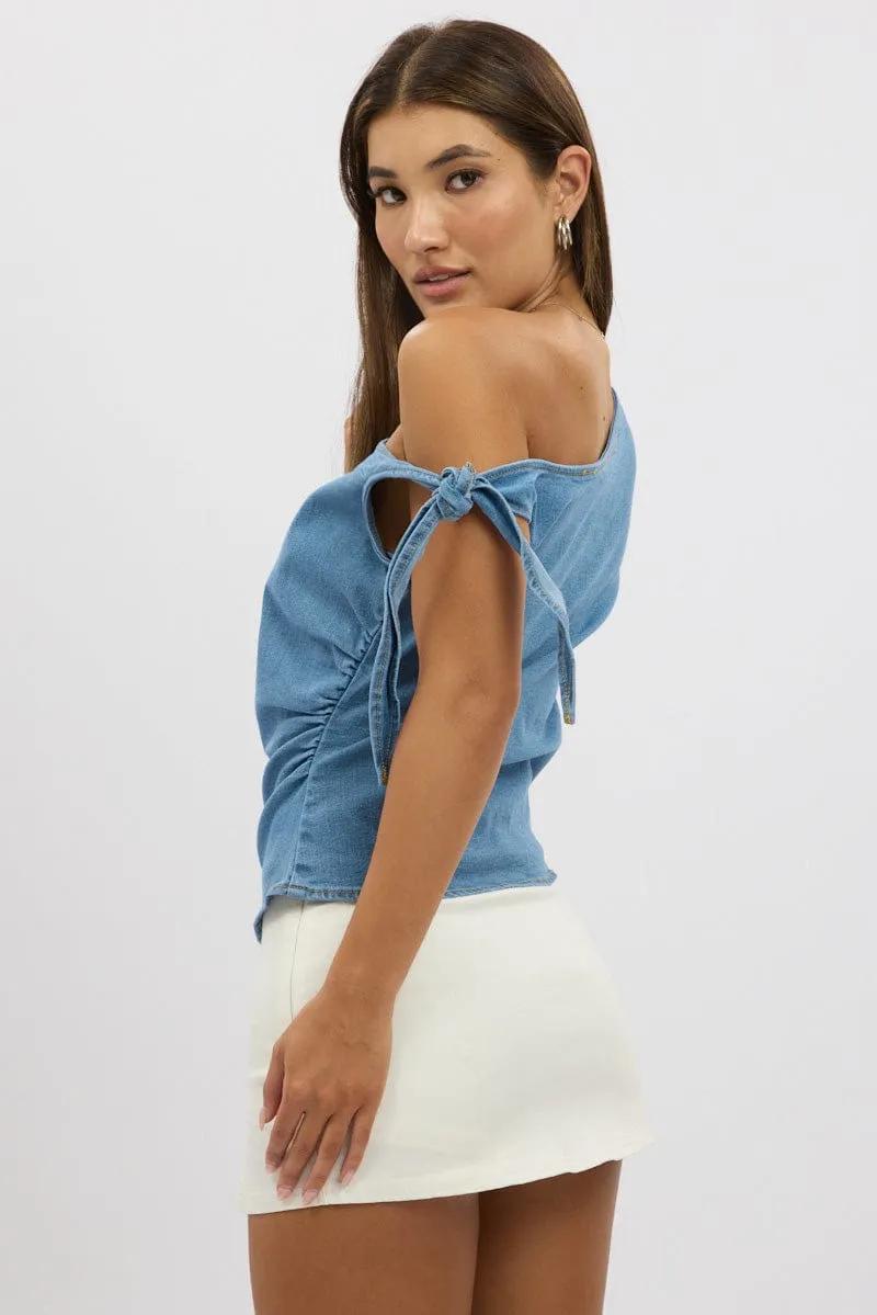 Denim Asymmetric Top One Shoulder Stretch