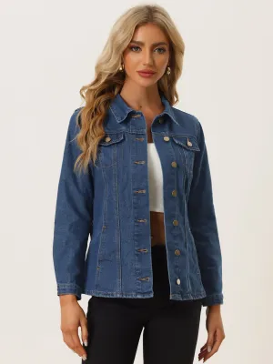 Denim Belted Lapel Collar Single Breasted Jean Jacket