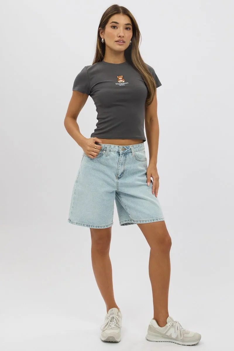 Denim Bermuda Jorts Mid Rise