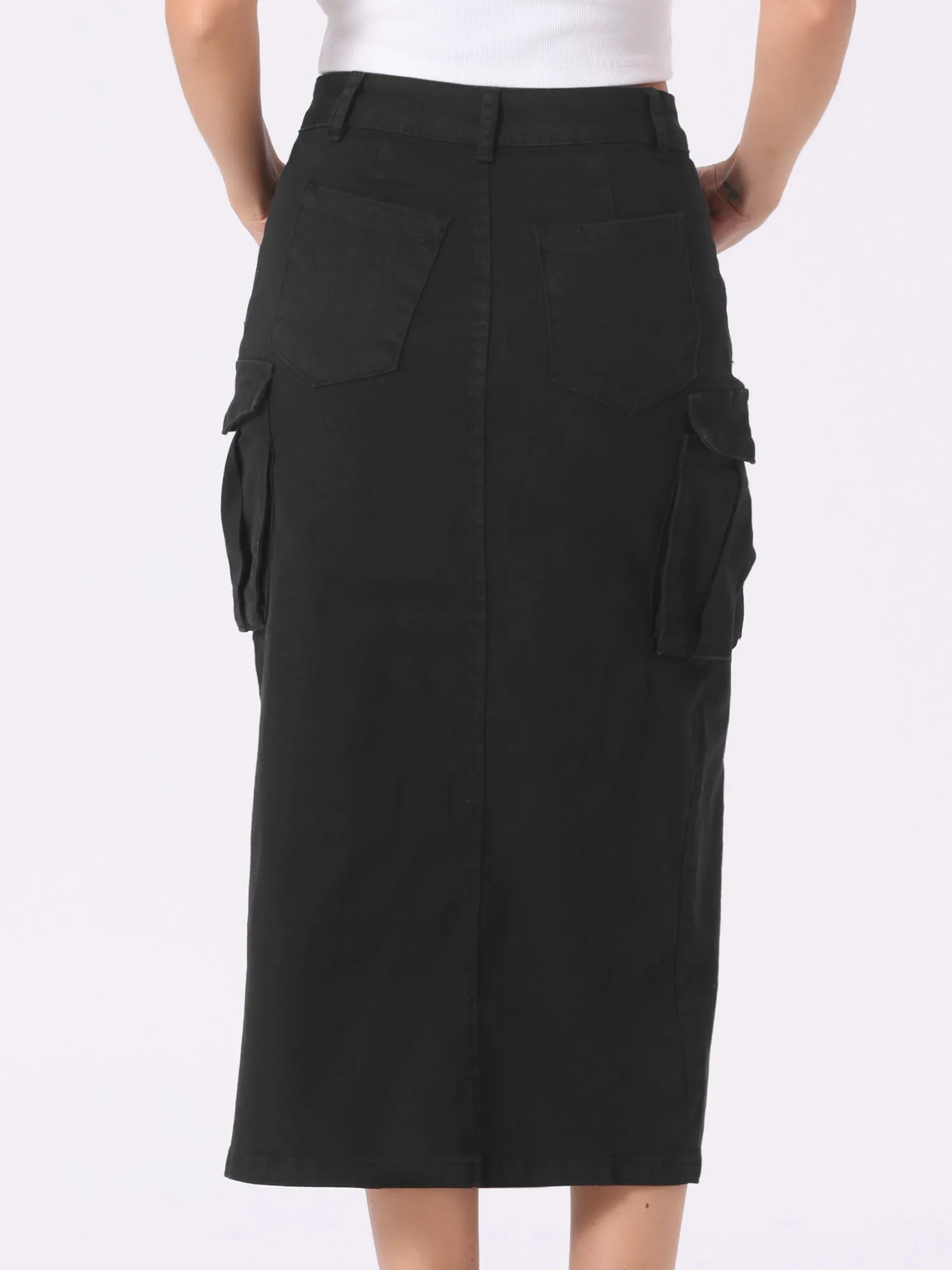 Denim Cargo Y2K Split Hem Midi Pocketed Jean Skirt